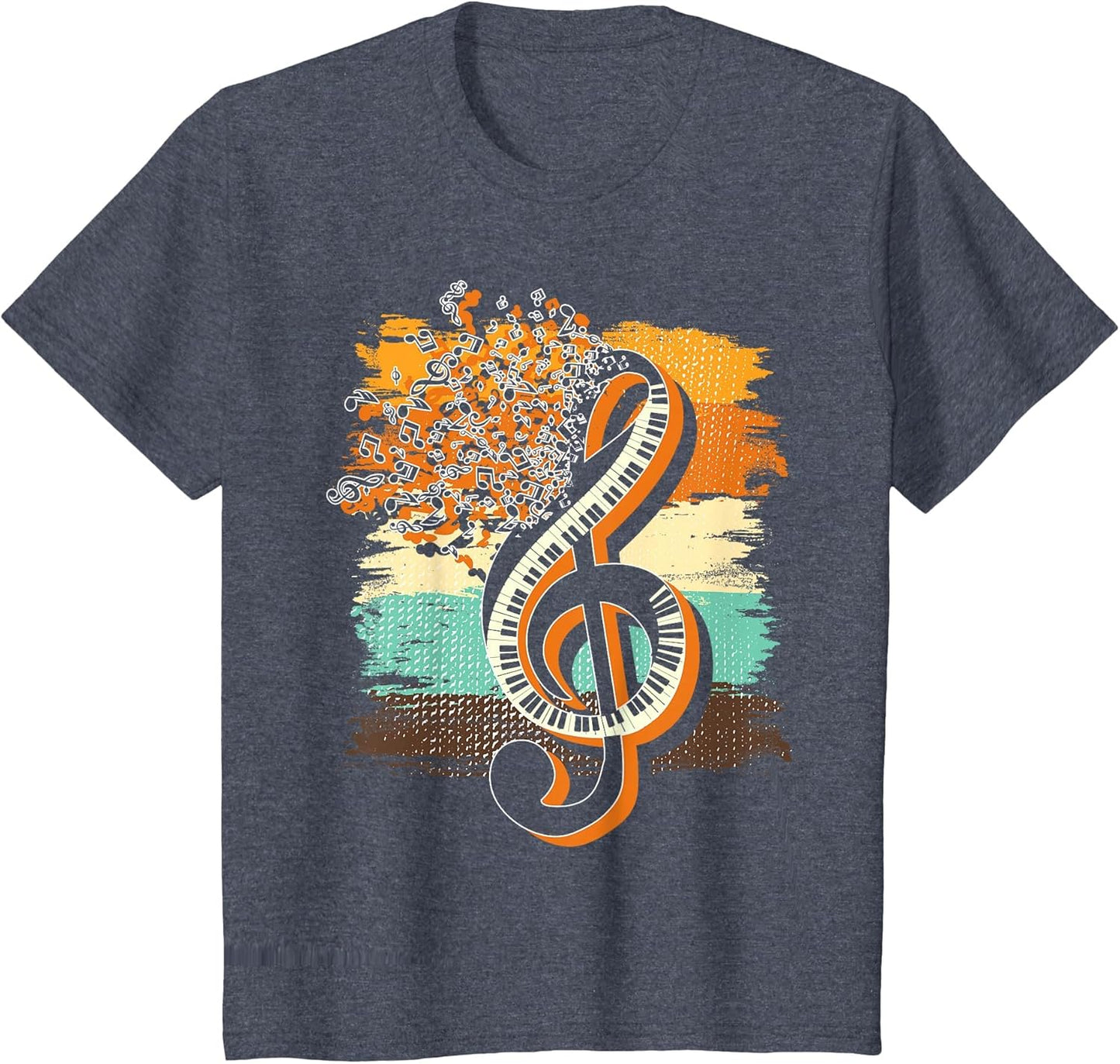 Retro Musician Music Notes Piano Keys Treble Clef Music
