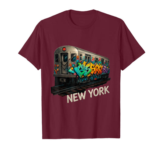 New York Subway Train Graffiti Street Art Colorful Urban T-Shirt - T-Shirt | Maroon