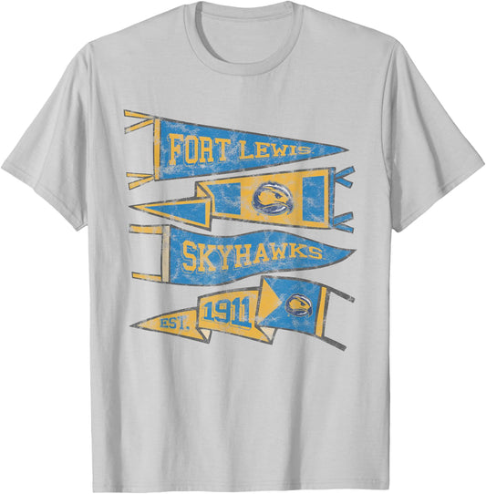 Fort Lewis College FLC Skyhawks Distressed Pennants T-Shirt - T-Shirt | Ash