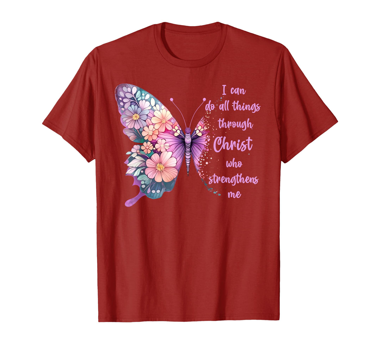 Jesus Shirts Apparel And Accessories I Can Do All Things Through Christ Pretty Butterfly Unisex-Adults Kids T-Shirt Black Small