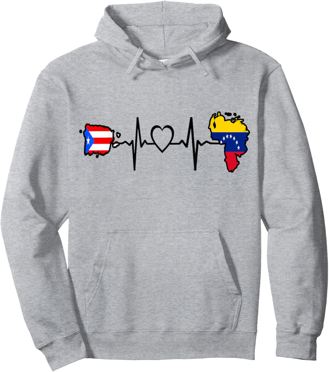 Puerto Rico Venezuela Flag Puerto Rican Venezuelan Heartbeat Hoodie - Hoodie | Ash
