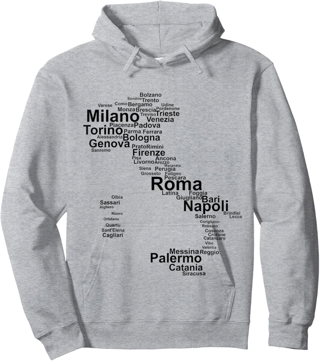 Italy Map Silhouette Towns Cities Rome Milan Travel Europe Hoodie - Hoodie | Ash