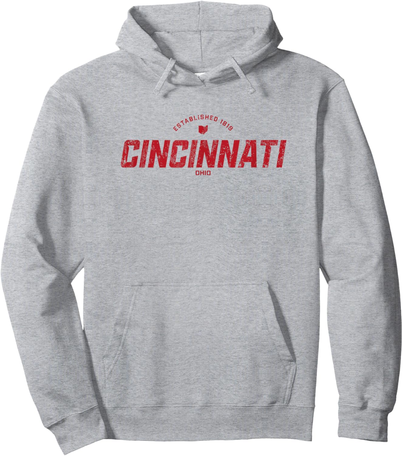 Cincinnati Ohio OH Vintage Athletic Red Sports Logo Hoodie - Hoodie | Ash