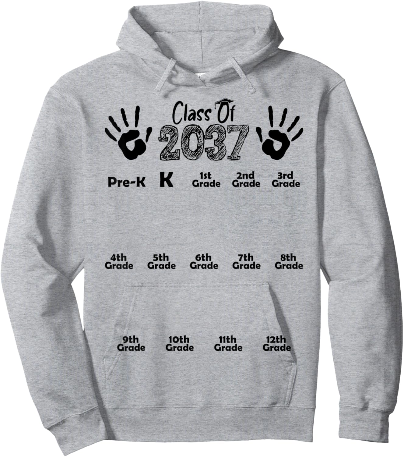 Class of 2037 Grow With Me Shirt Handprint Pre-K 12th Grade Hoodie - Hoodie | Ash