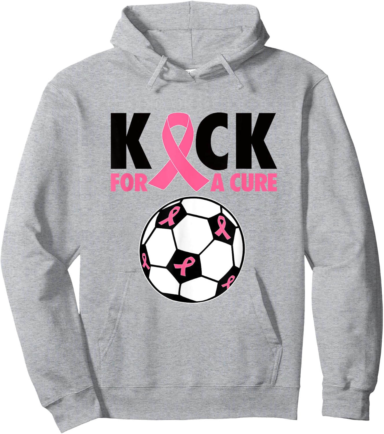 Kick For a Cure Breast Cancer Awareness Pink Ribbon Soccer Hoodie - Hoodie | Ash