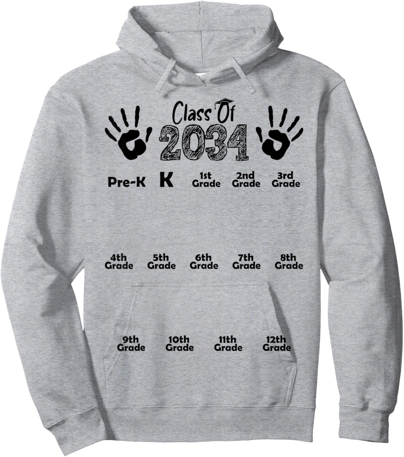 Class of 2034 Grow With Me Shirt Handprint Pre-K 12th Grade Hoodie - Hoodie | Ash