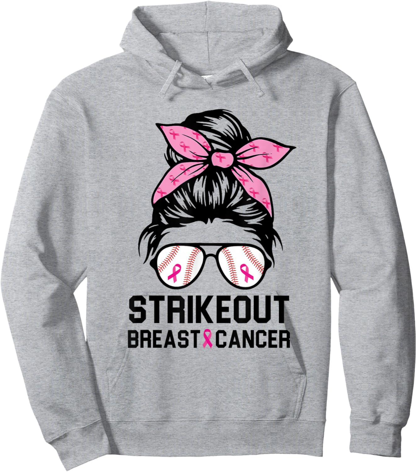Strike Out Breast Cancer Awareness Baseball Mom Women Hoodie - Hoodie | Ash