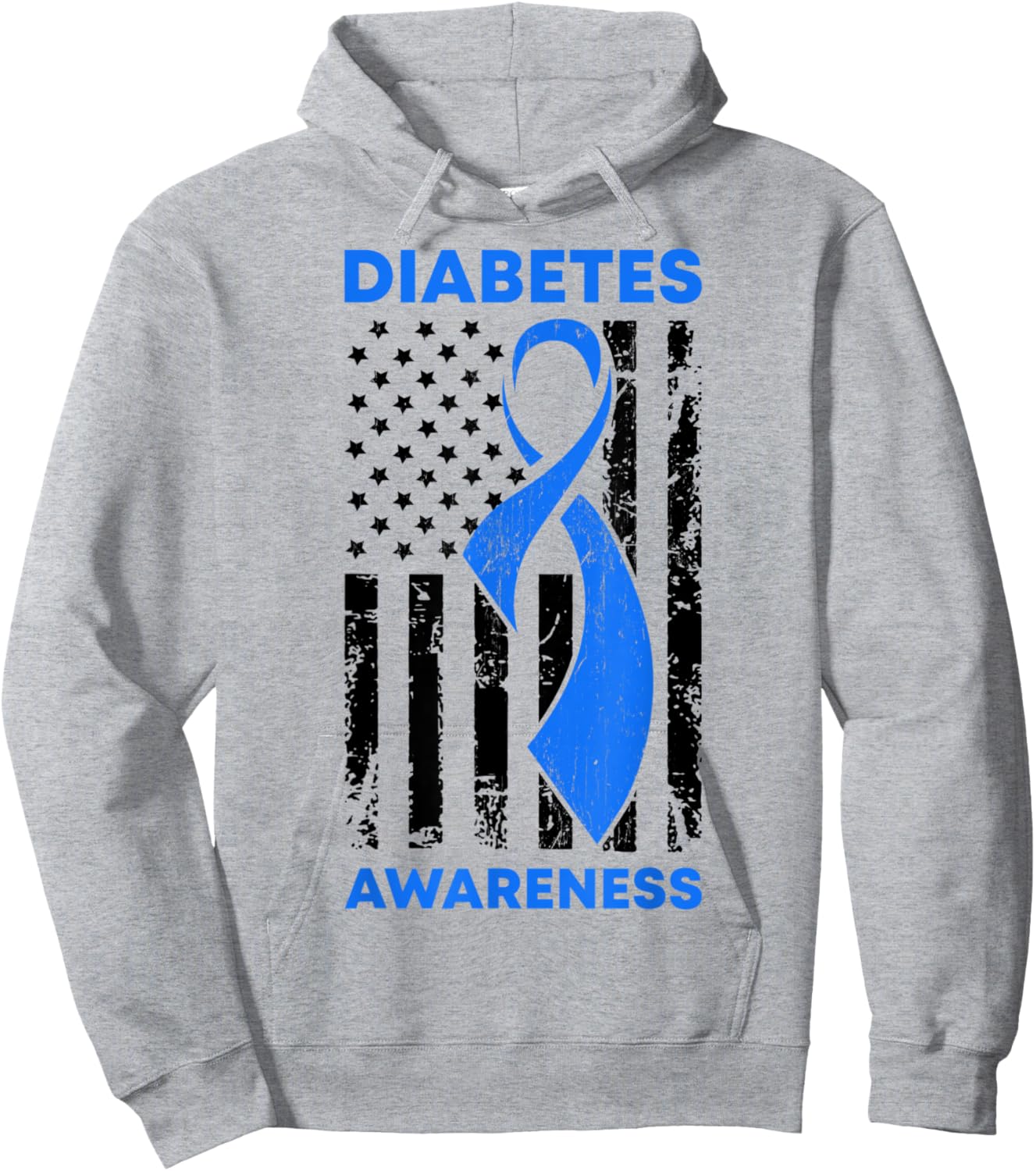 Diabetes Awareness Month American US Flag T1D Blue Ribbon Hoodie - Hoodie | Ash