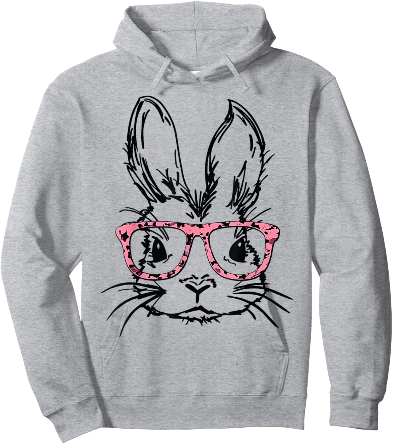 Cute Bunny With Glasses Leopard Print Easter Bunny Face Hoodie - Hoodie | Ash