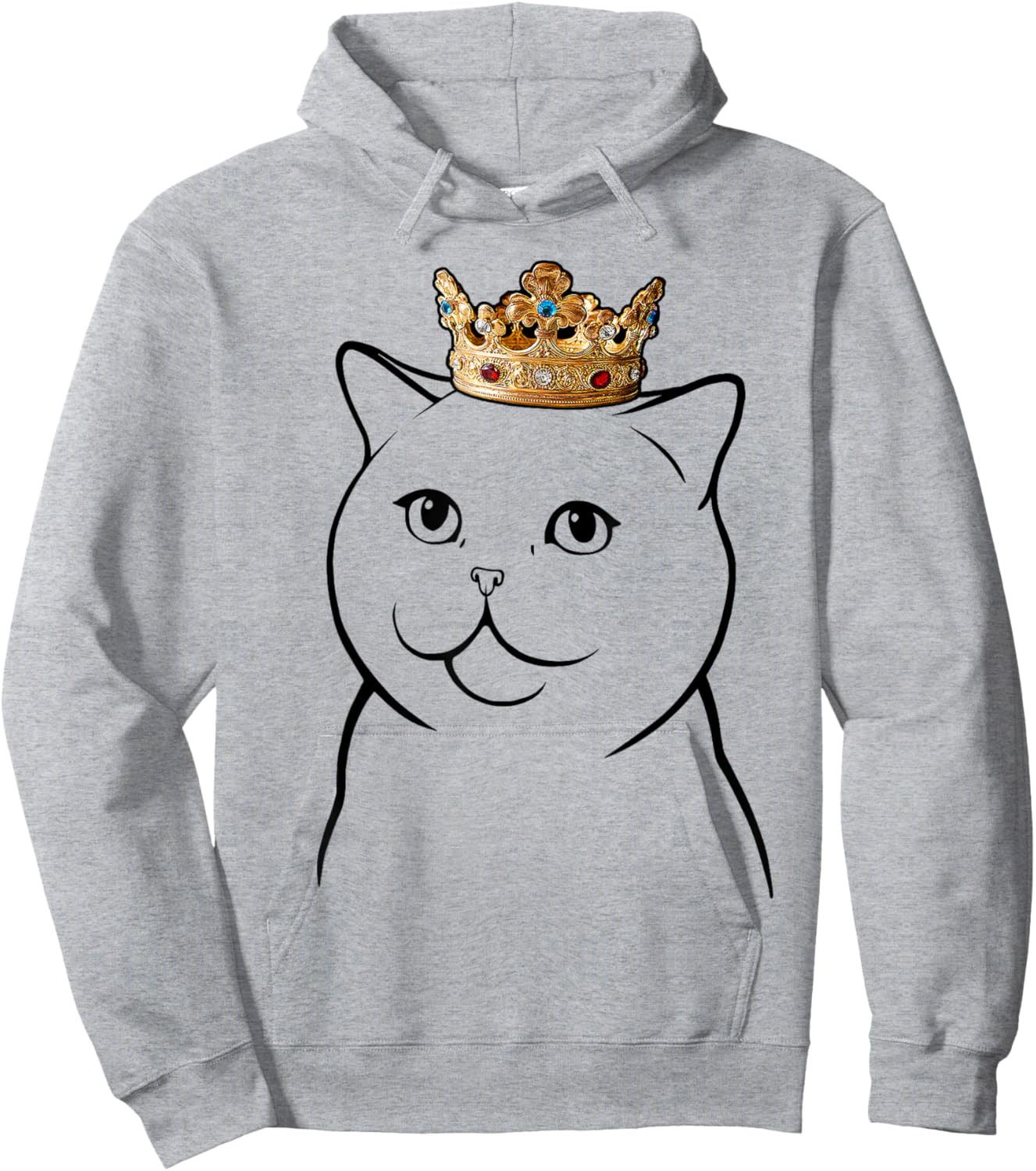 British Shorthair Cat Wearing Crown Men Women Kids Hoodie - Hoodie | Ash