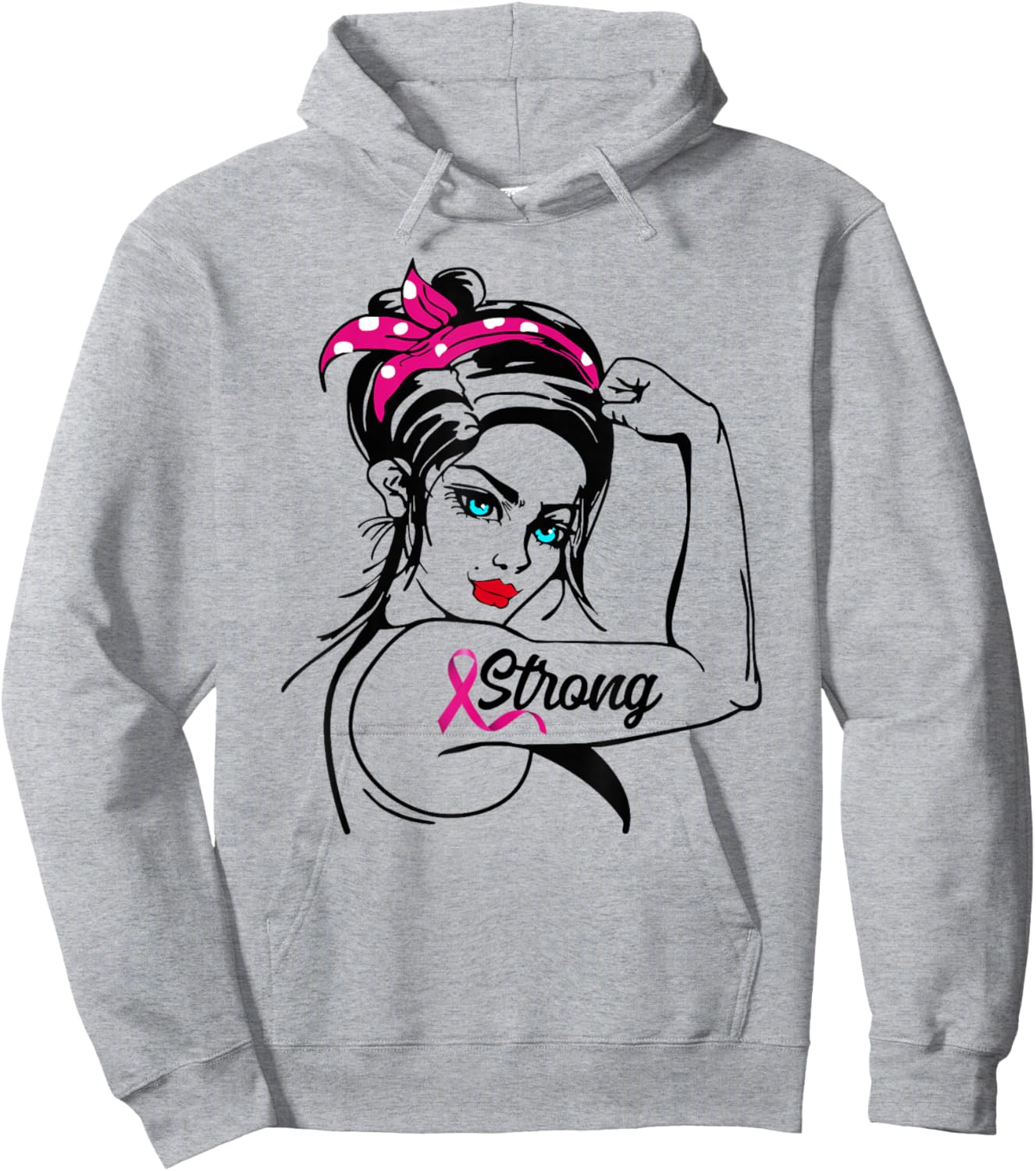 Strong Rosie The Riveter Breast Cancer Awareness Hoodie - Hoodie | Ash