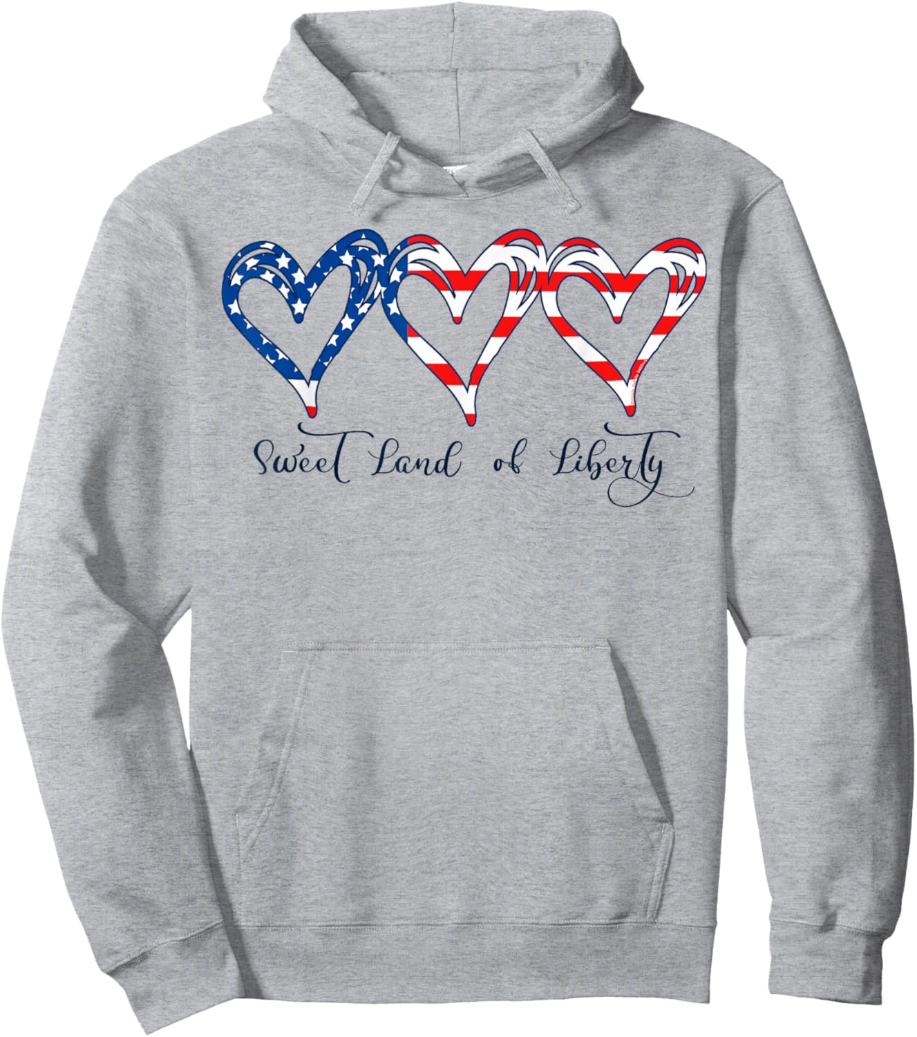 USA Flag Patriotic Hearts 4th of July Sweet Land of Liberty Hoodie - Hoodie | Ash