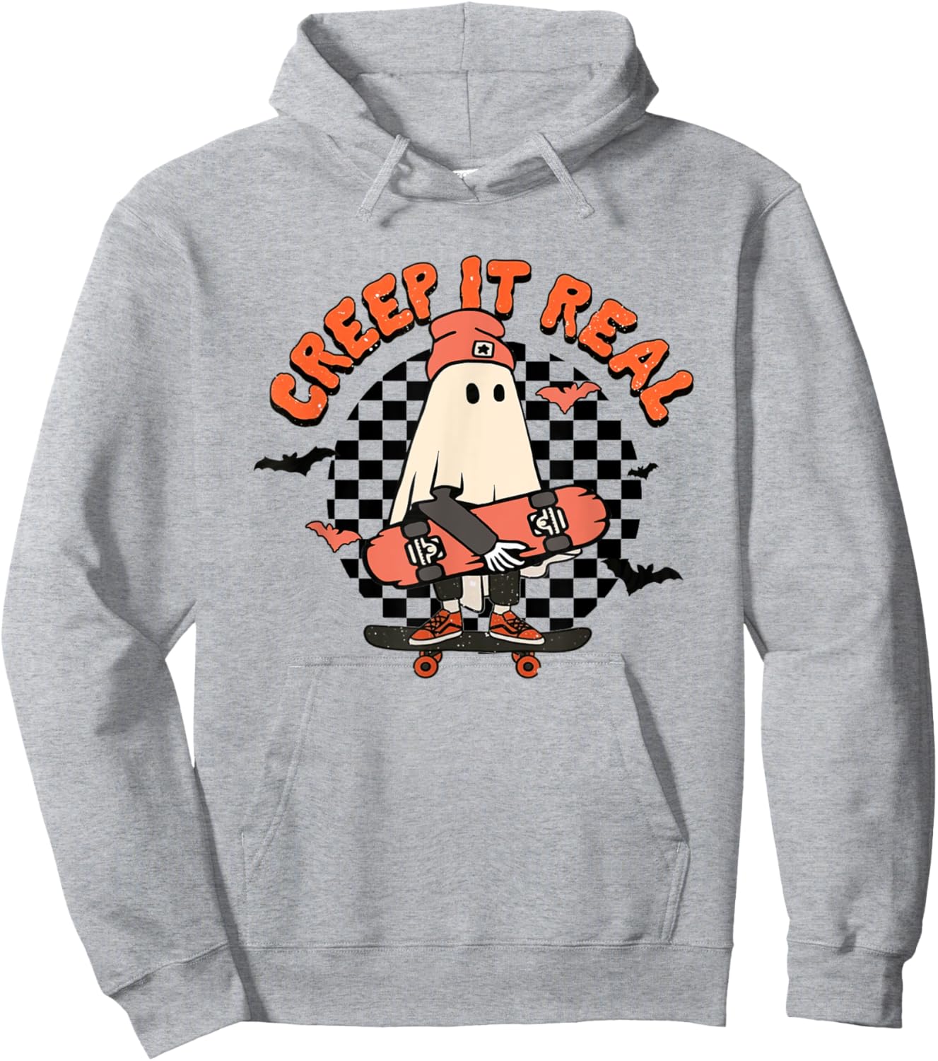 Creep It Real Retro Vintage Ghost Skateboard Halloween Fall Hoodie - Hoodie | Ash