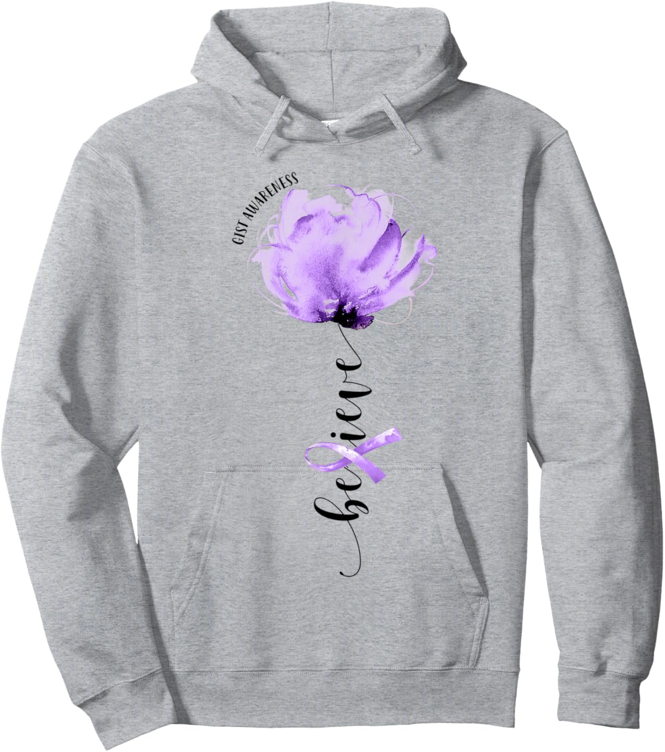 Believe GIST Awareness Purple Ribbon Flower Lovers Hoodie - Hoodie | Ash