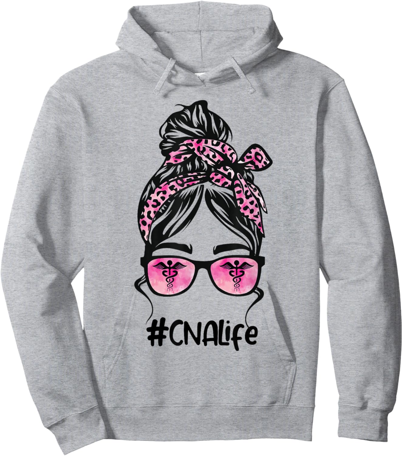 CNA Nurse Life Bleached Pink Leopard Messy Bun Hoodie - Hoodie | Ash