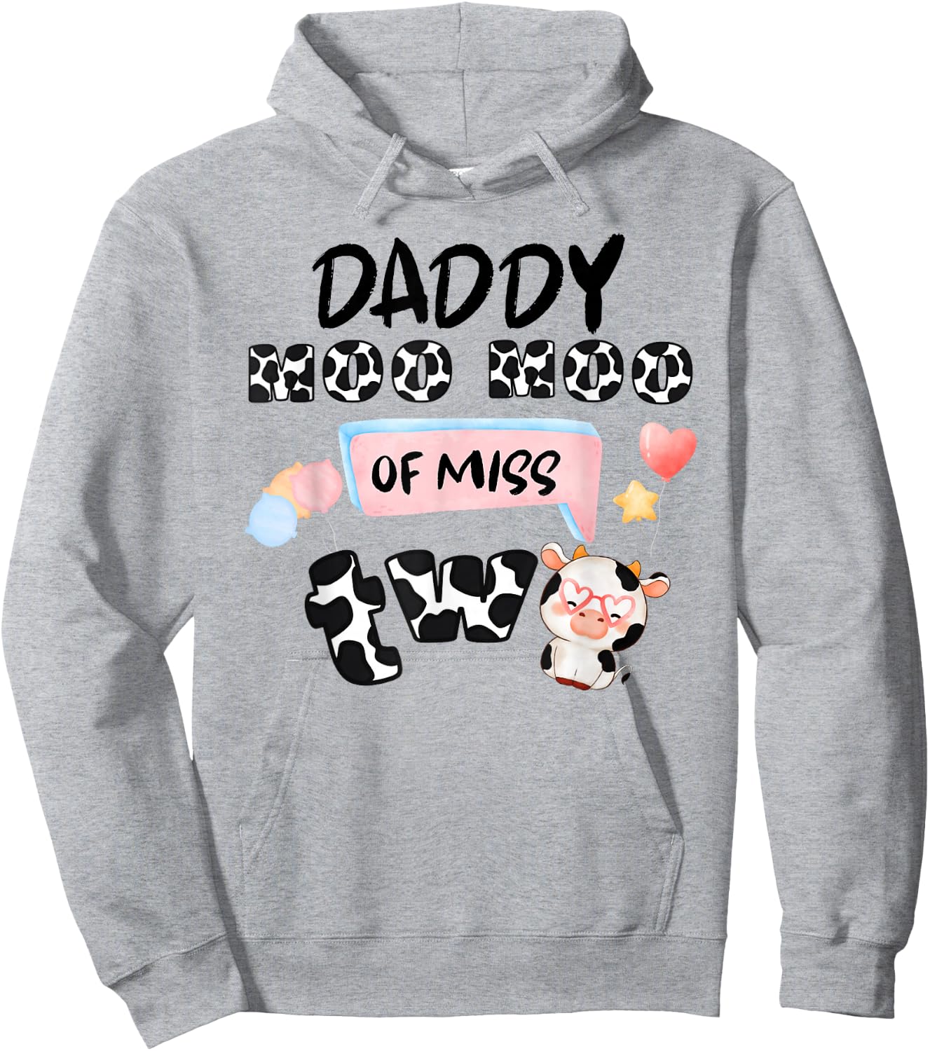 Girl Second Birthday Party Pink Cow Daddy Moo I'm Two Animal Hoodie - Hoodie | Ash