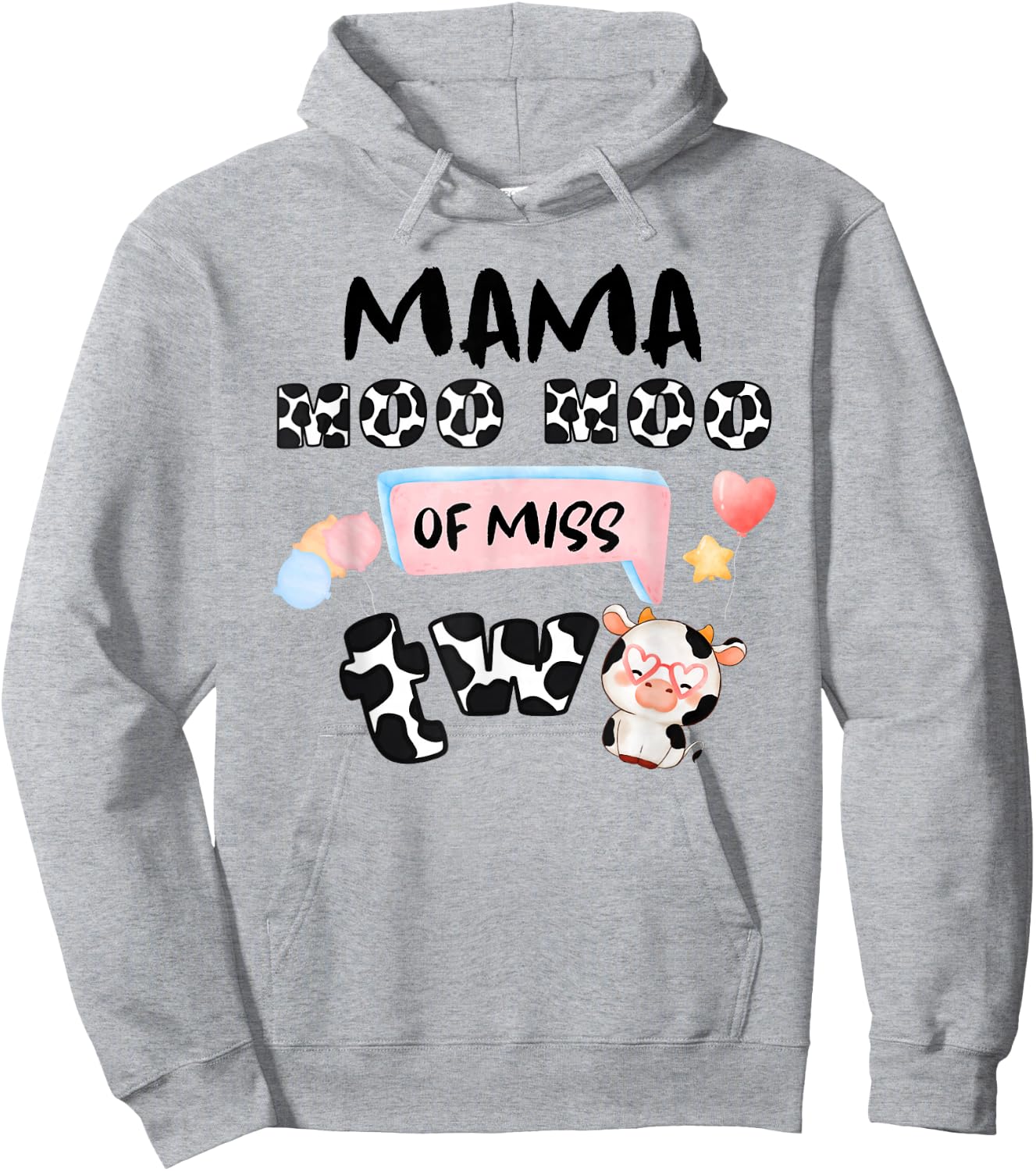 Girl Second Birthday Party Pink Cow Mama Moo I'm Two Animal Hoodie - Hoodie | Ash