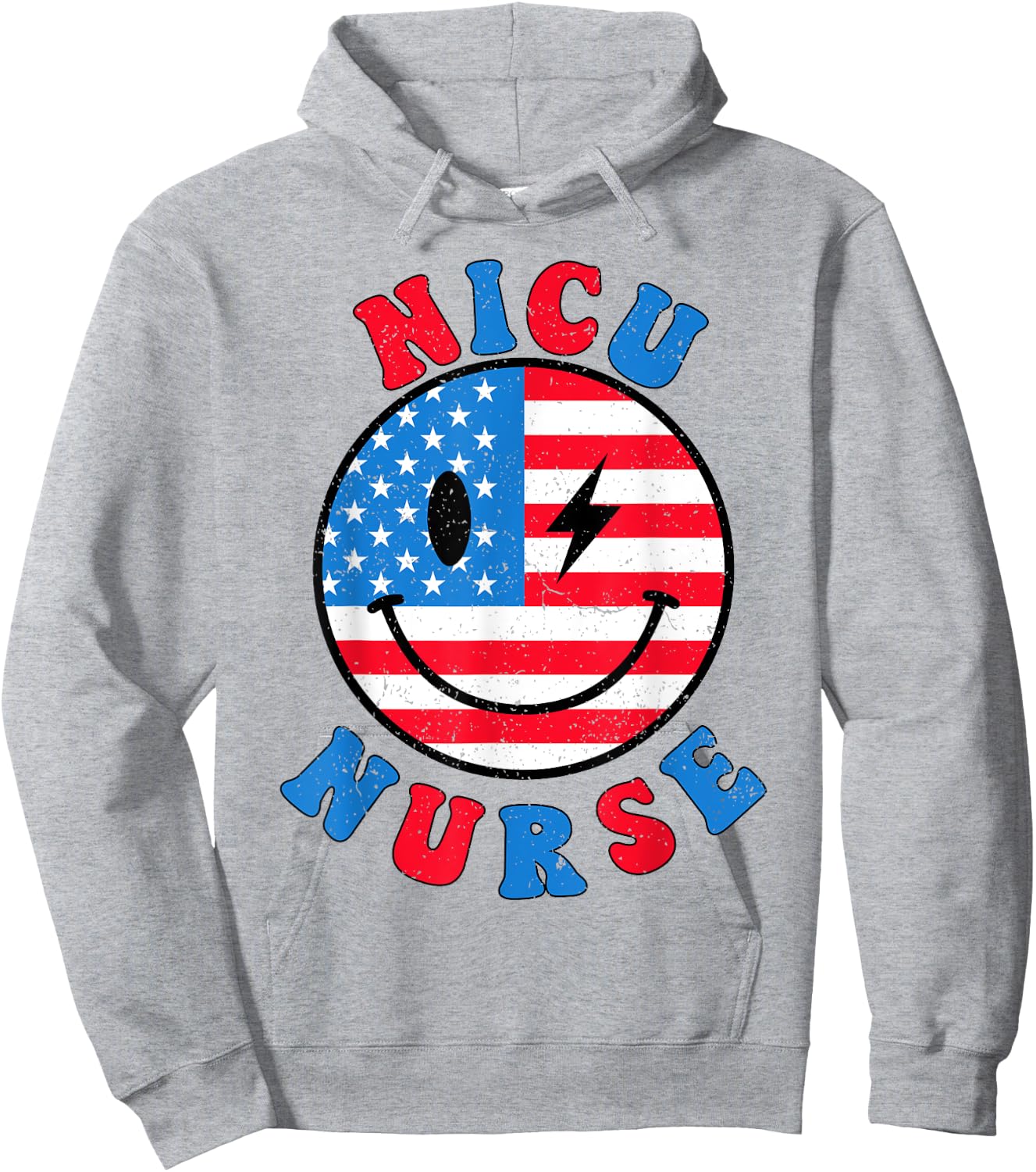 NICU Nurse 4th of July American Flag Patriotic Neonatal ICU Hoodie - Hoodie | Ash