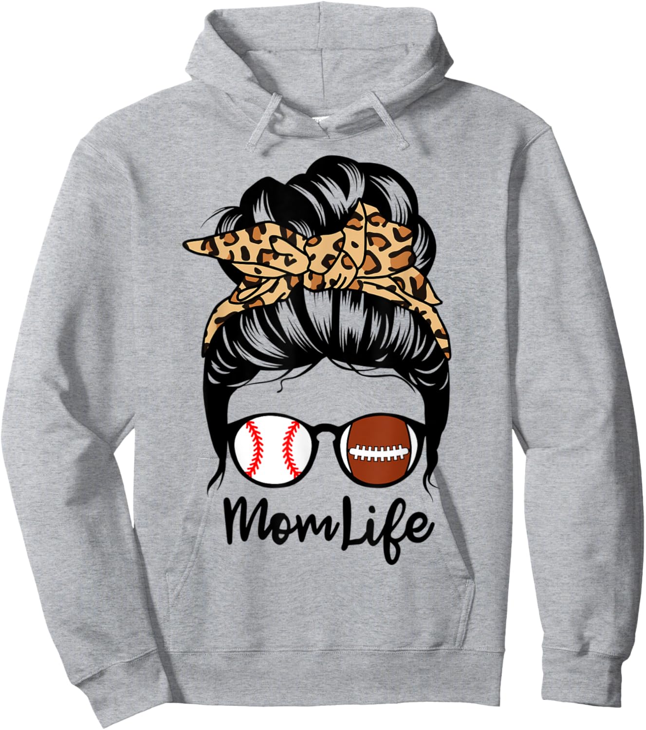 Mom Life Messy Bun Hair Funny Football Baseball Player Mom Hoodie - Hoodie | Ash