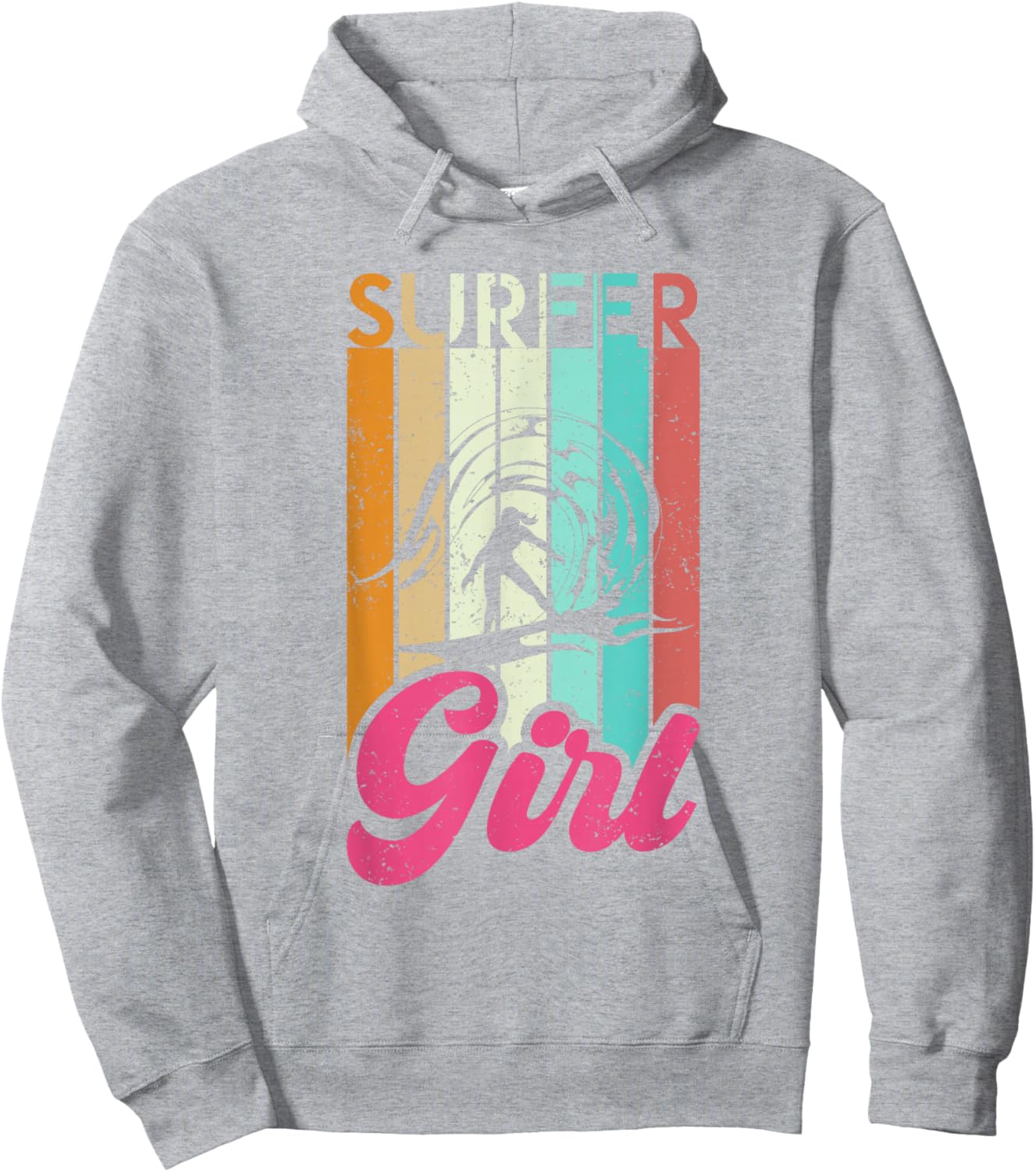 Surfer Girl Surfboard Women Surf Ocean Retro Surfing Hoodie - Hoodie | Ash