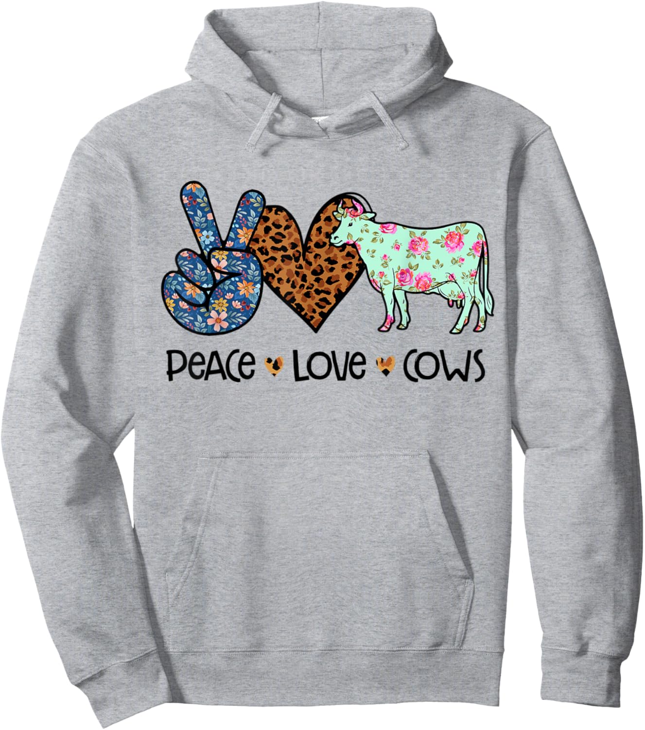 Peace Love Cows Chicken Lover Leopard Hoodie - Hoodie | Ash