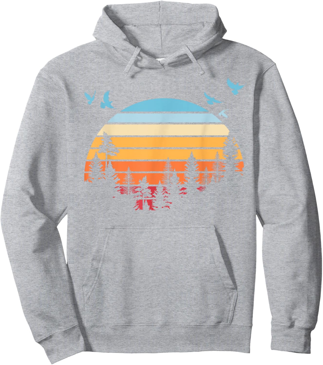 Retro Flock Of Birds Wildlife Nature Outdoors Trees Forest Hoodie - Hoodie | Ash