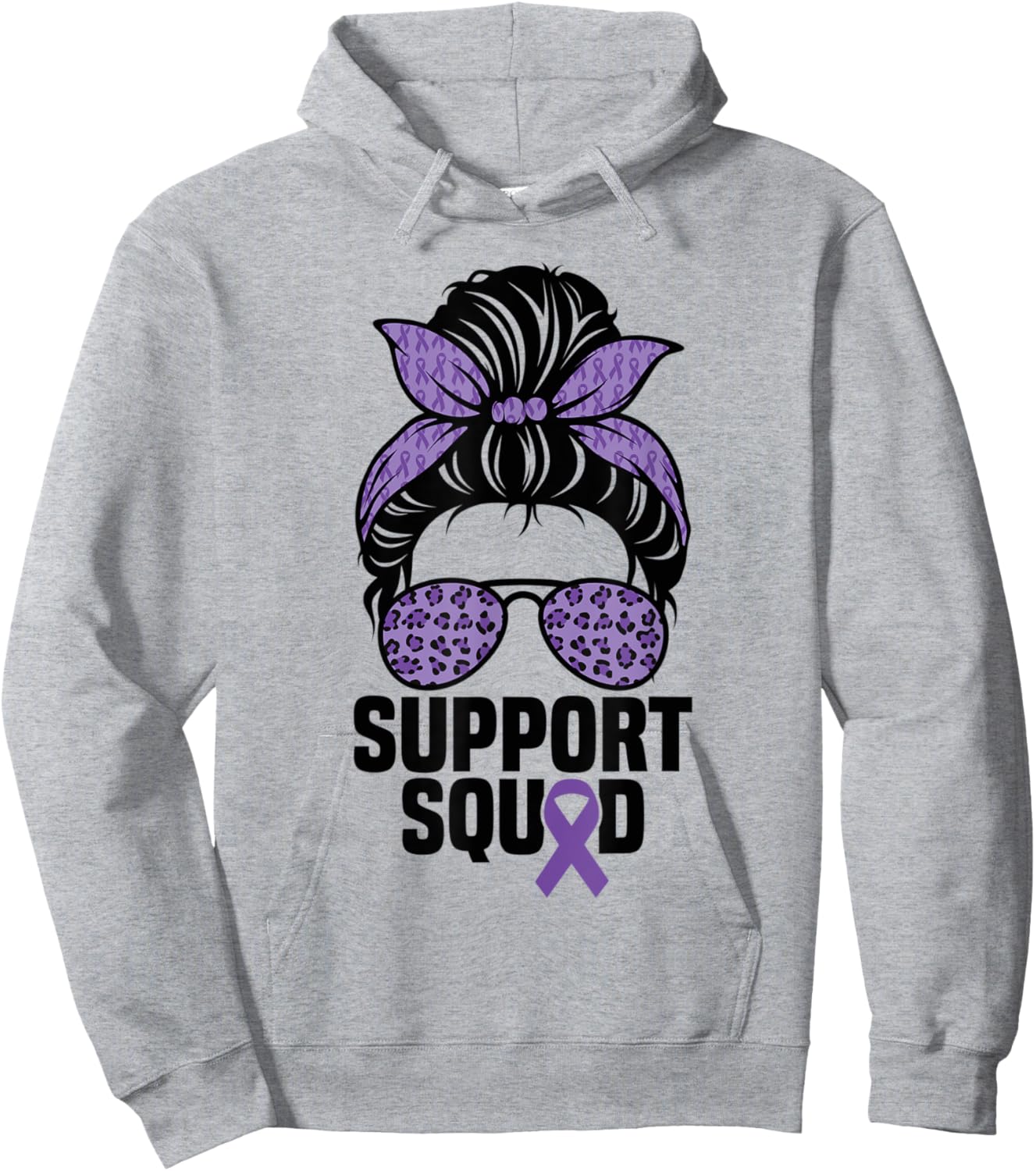 Support Squad Messy Bun Alzheimer's Awareness Purple Ribbon Hoodie - Hoodie | Ash