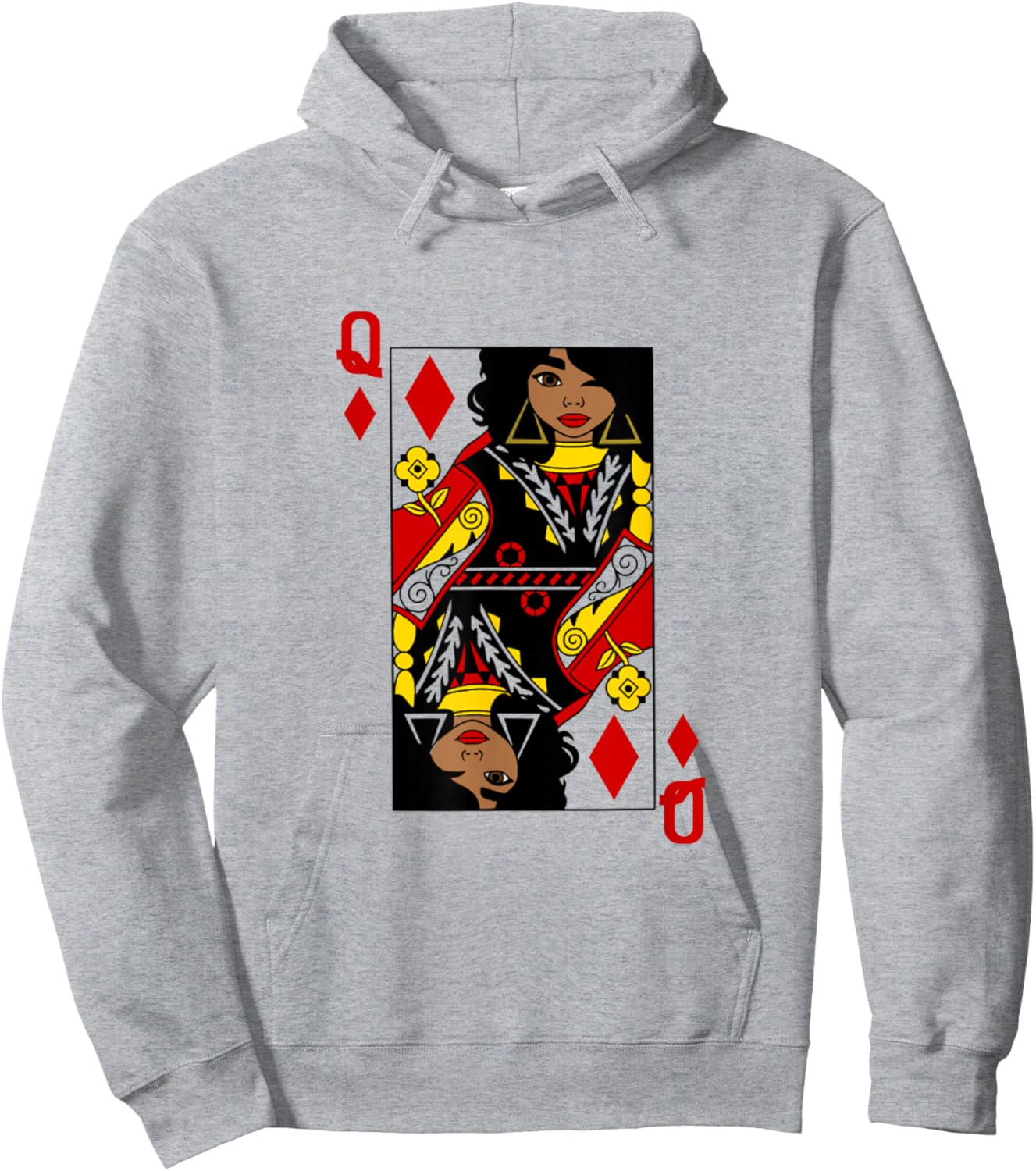Afro Queen of Diamonds Playing Card African American Graphic Hoodie - Hoodie | Ash