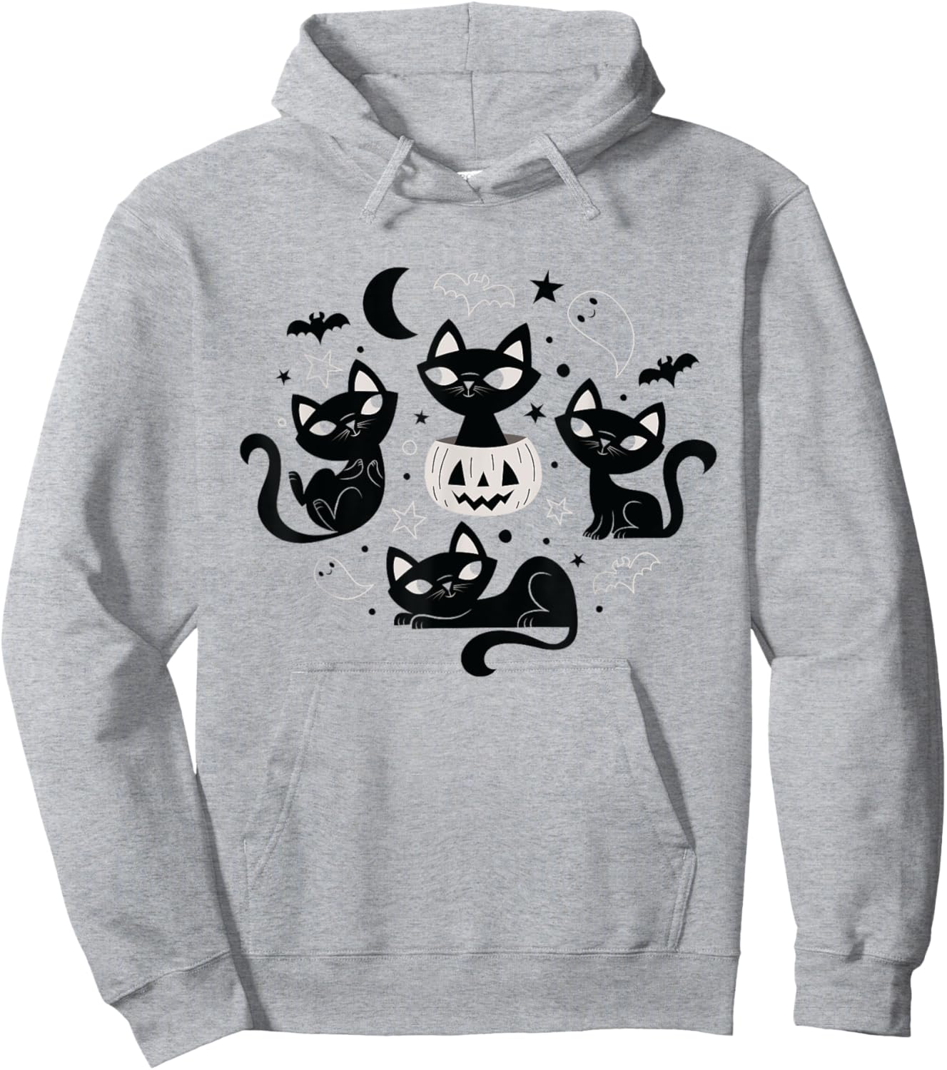 Cute Retro Black Cats Fall Halloween Hoodie - Hoodie | Ash