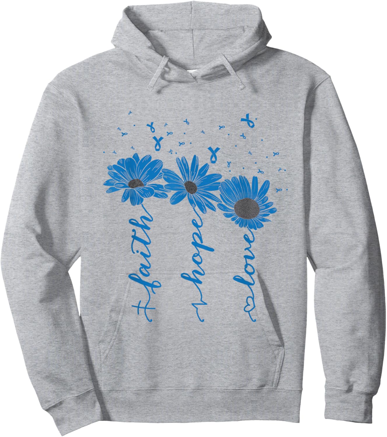 Faith Hope Love Diabetes Awareness Day Blue Ribbon Christian Hoodie - Hoodie | Ash