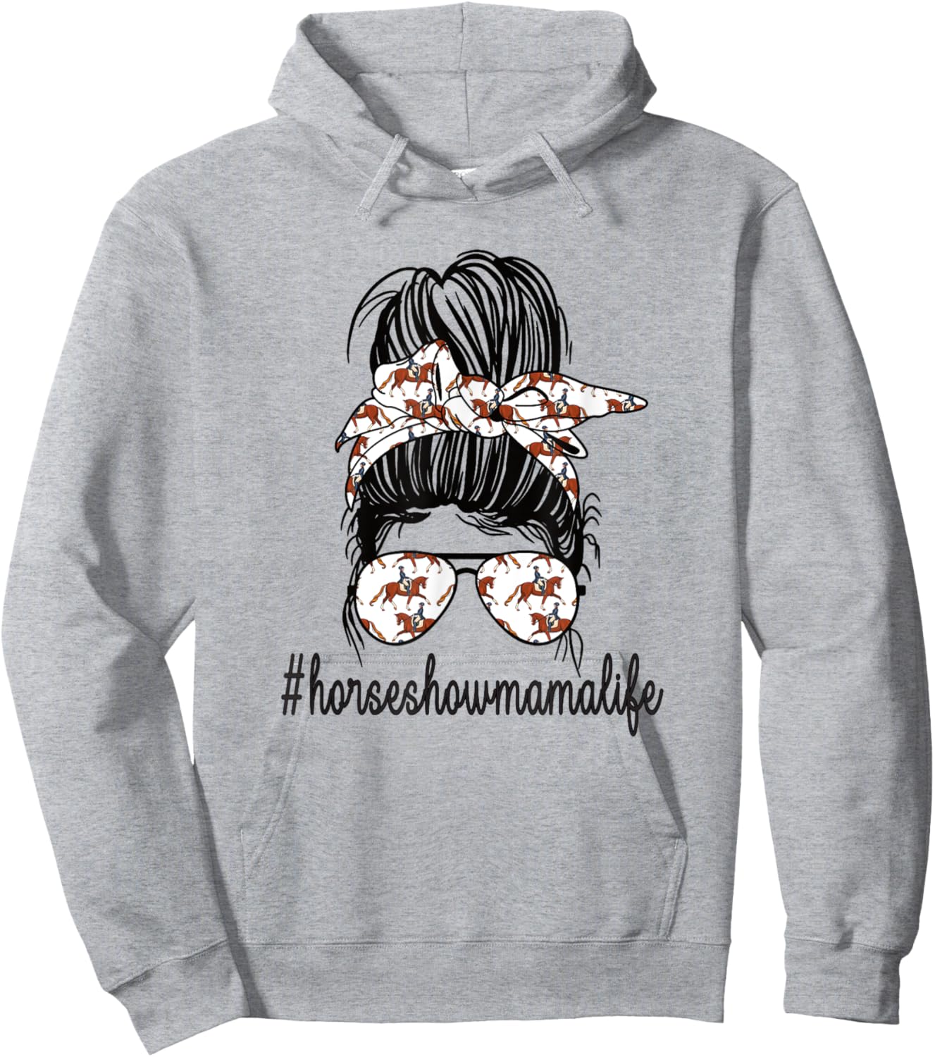 Horse Show Mama Life Messy Bun Equestrian Mother Hoodie - Hoodie | Ash