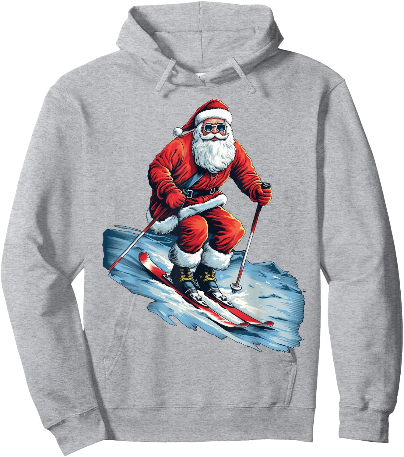 Santa's Ski Adventure Christmas Santa Skiing Xmas Pajama Hoodie - Hoodie | Ash