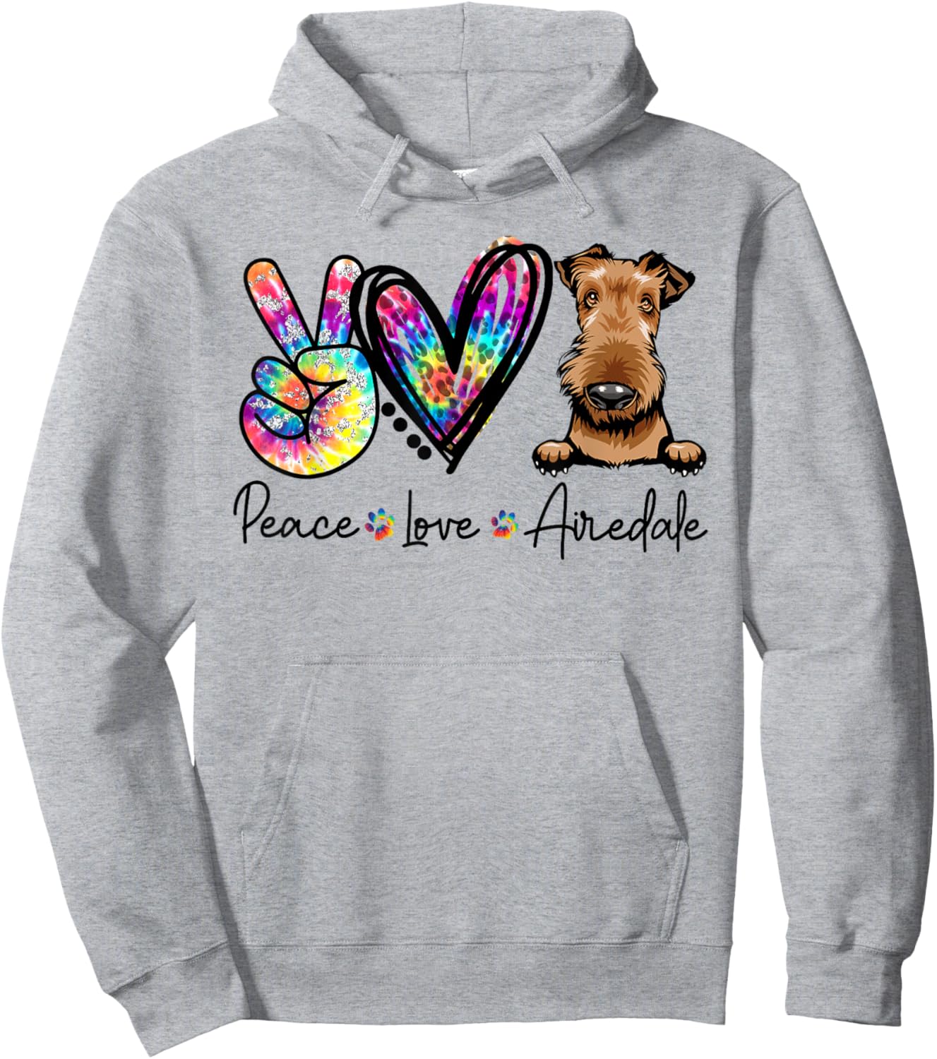 Peace Love Airedale Funny Tie Dye Dog Lovers Men Women Girls Kids Hoodie - Hoodie | Ash