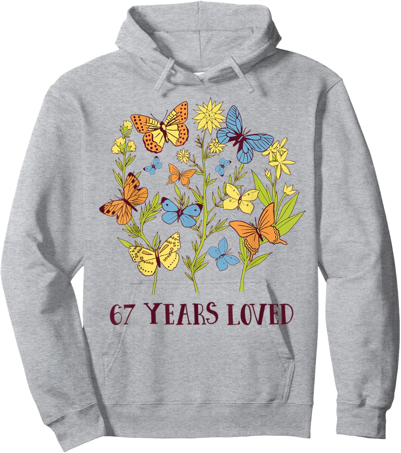 67 Years old birthday loved for woman Butterfly Flowers Hoodie - Hoodie | Ash