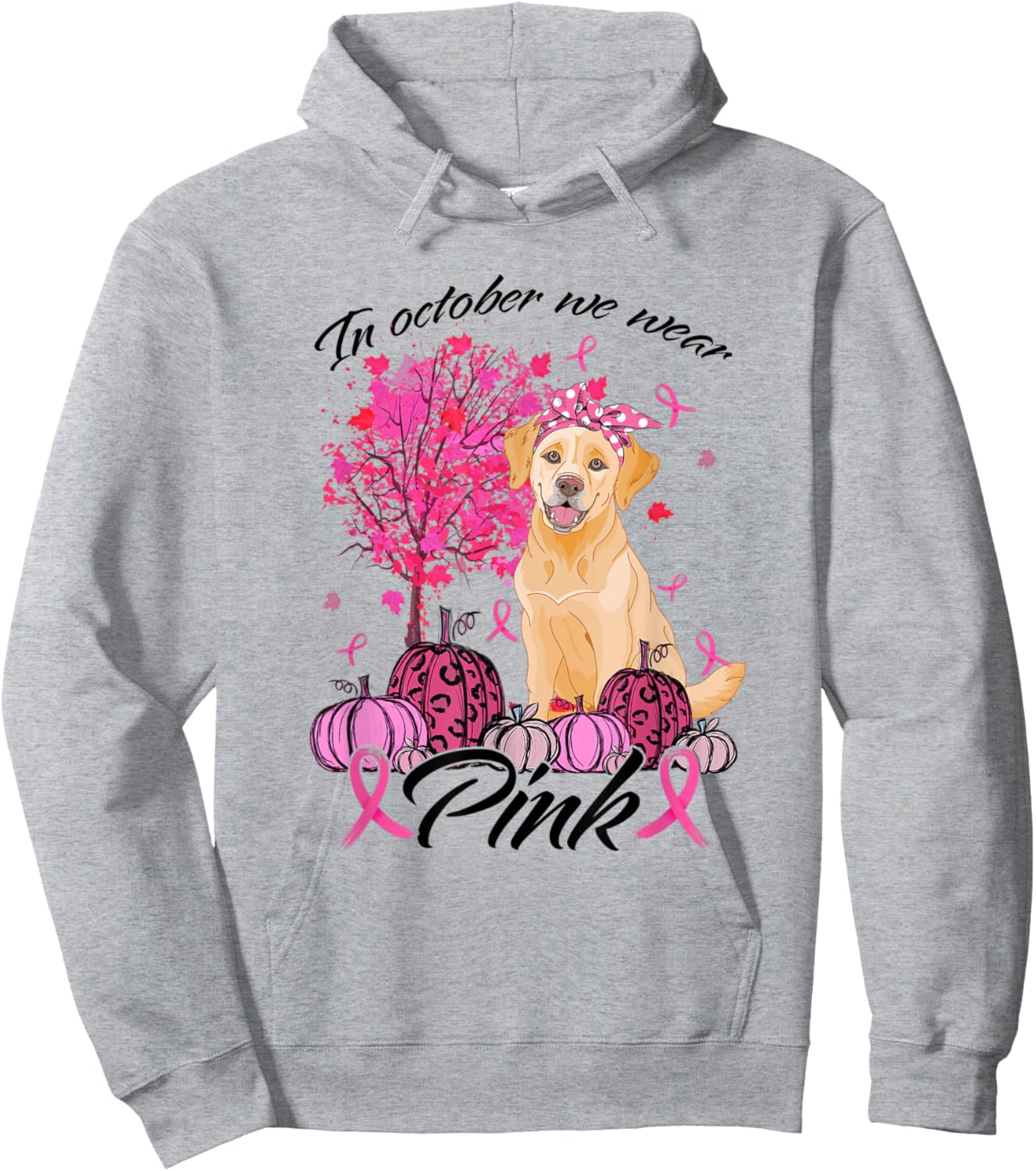 In October We Wear Pink Labrador Breast Cancer Awareness Hoodie - Hoodie | Ash