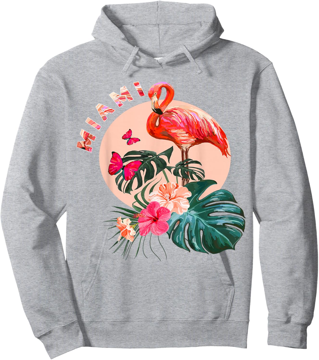 Miami Beach Florida Flamingo Sunset - Flowers Miami Souvenir Hoodie - Hoodie | Ash