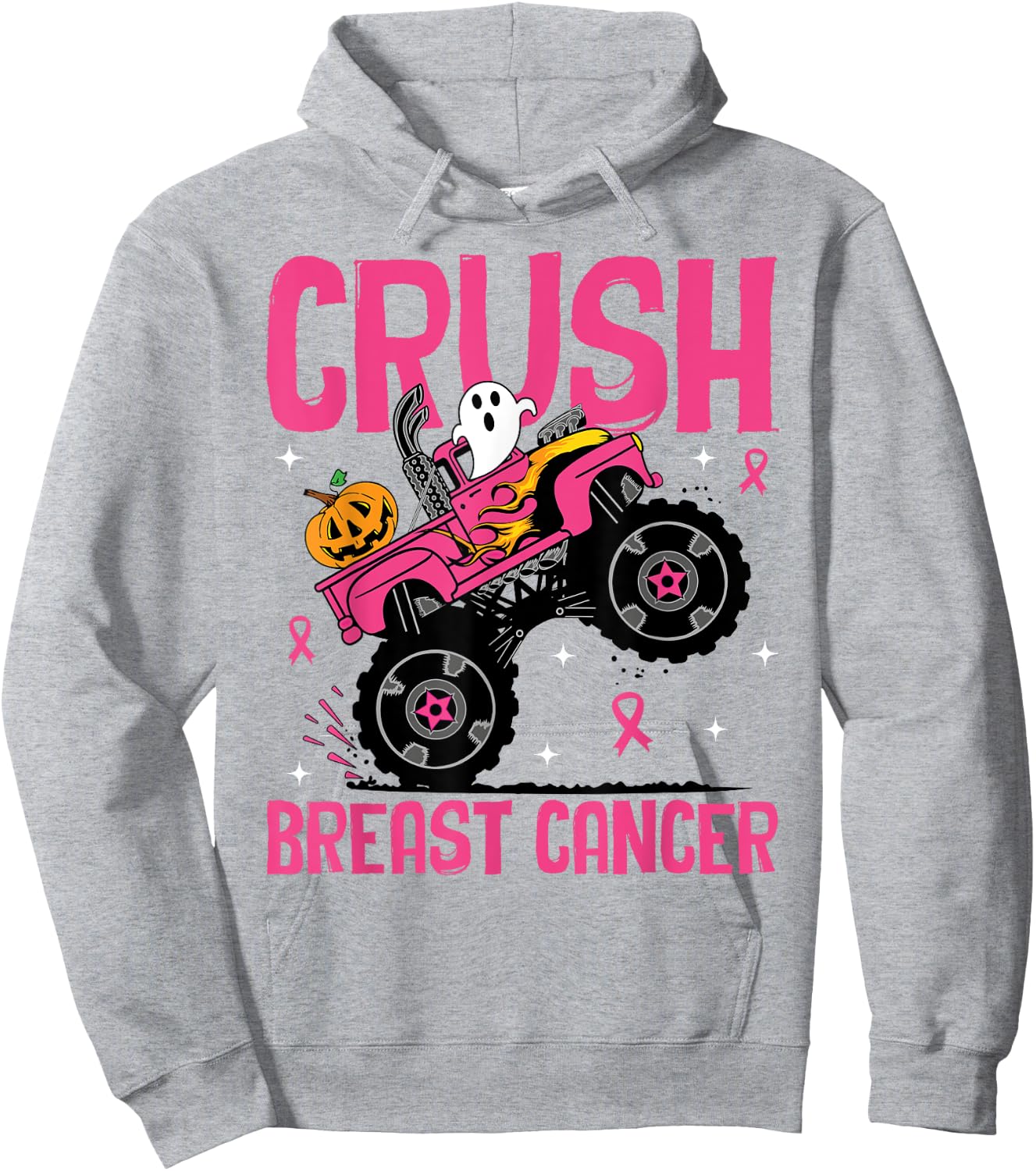 Crush Breast Cancer Awareness Monster Truck Halloween kids Hoodie - Hoodie | Ash