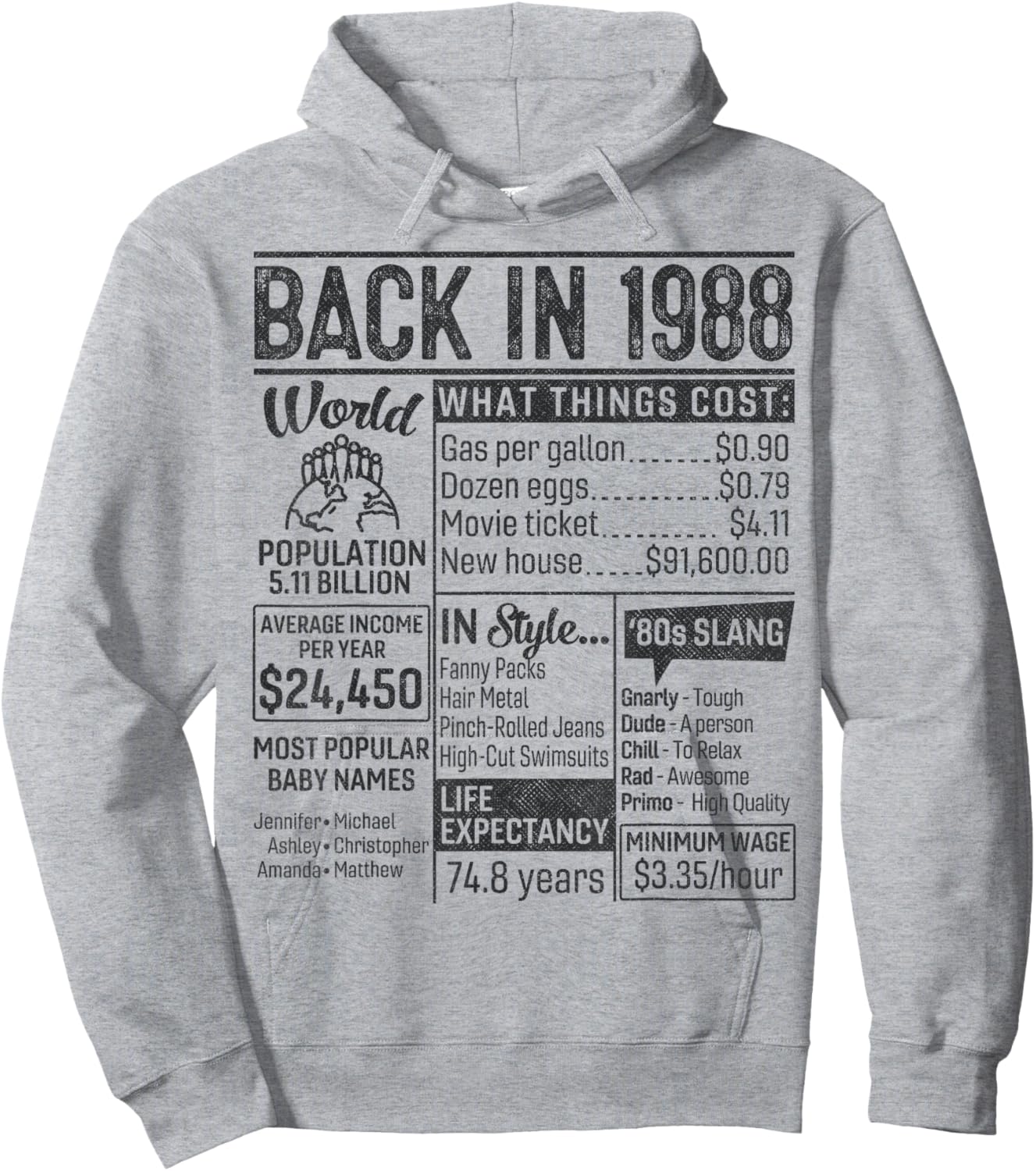 34 Year Old Gifts Back in 1988 Retro Poster 34th Birthday Hoodie - Hoodie | Ash