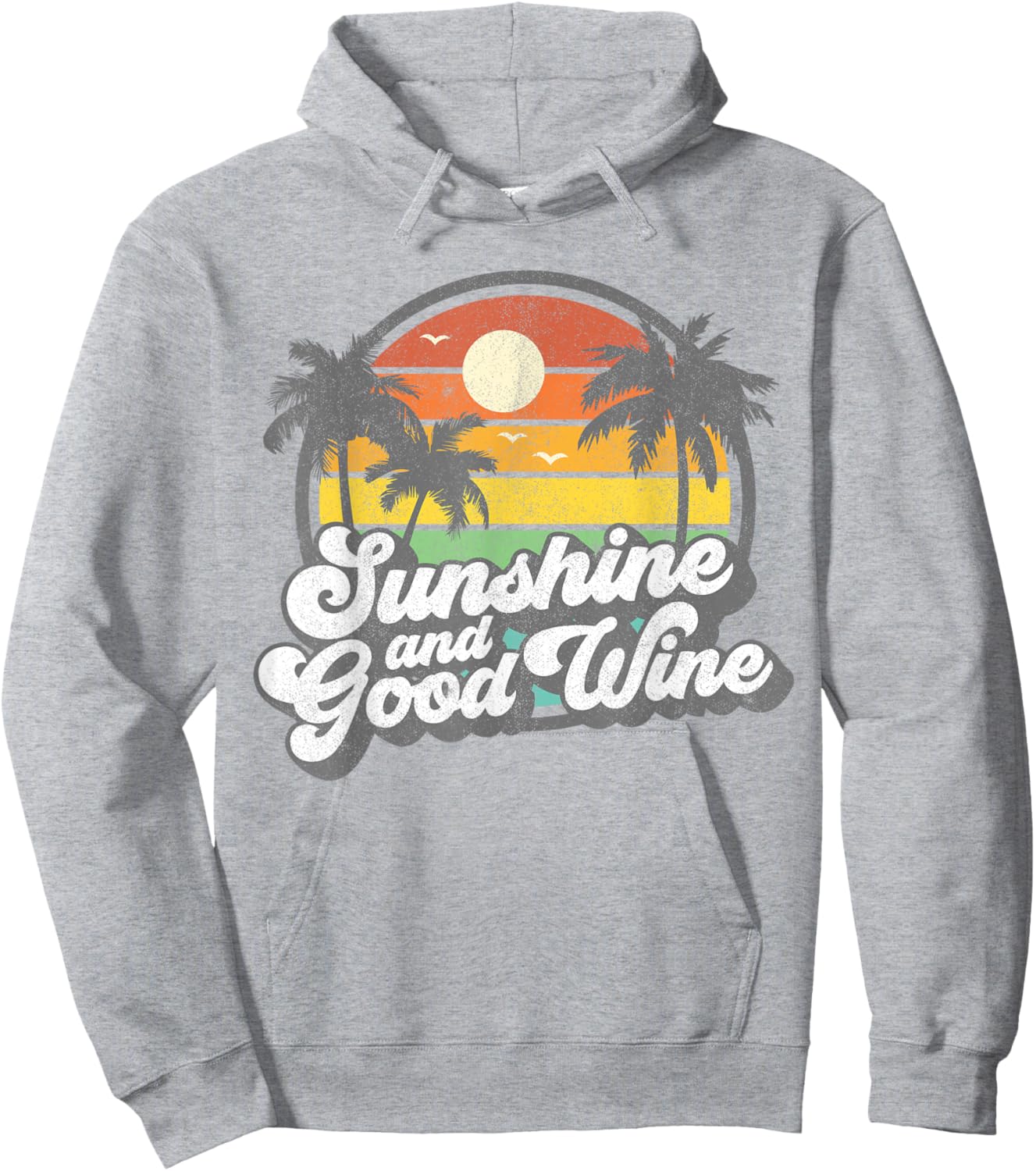 Sunshine And Good Wine Beach Retro 70s Vintage Vacation Gift Hoodie - Hoodie | Ash