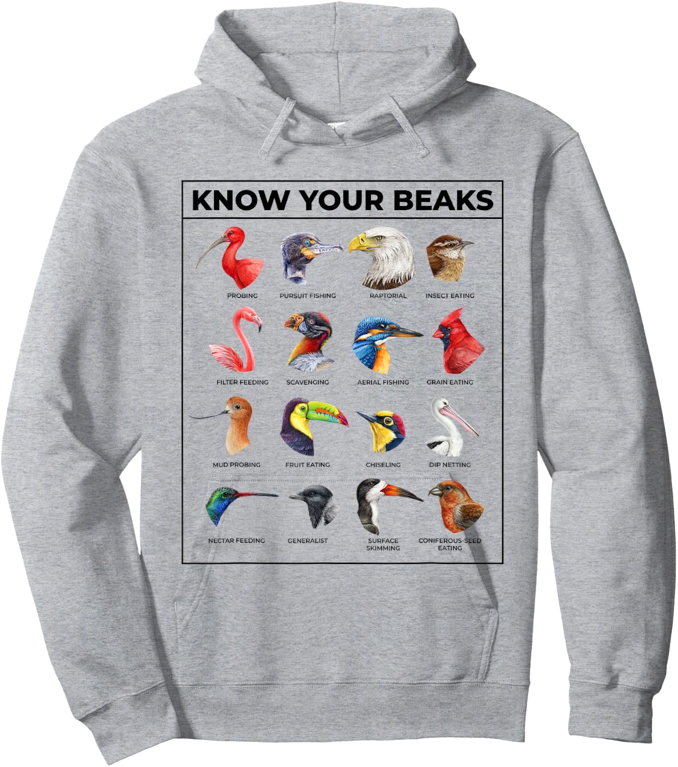 Know Your Beaks Types of Birds Shirt for Ornithologist Hoodie - Hoodie | Ash
