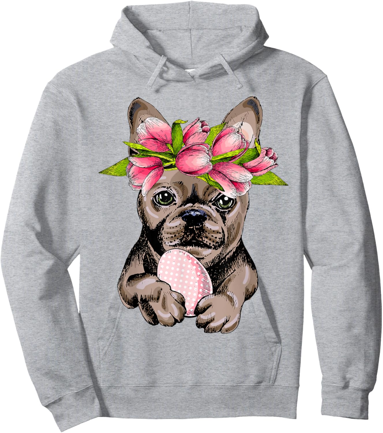 Bunny French Bulldog Dog Happy Easter Day Lover Egg Hunt Men Women Girls Kids Hoodie - Hoodie | Ash