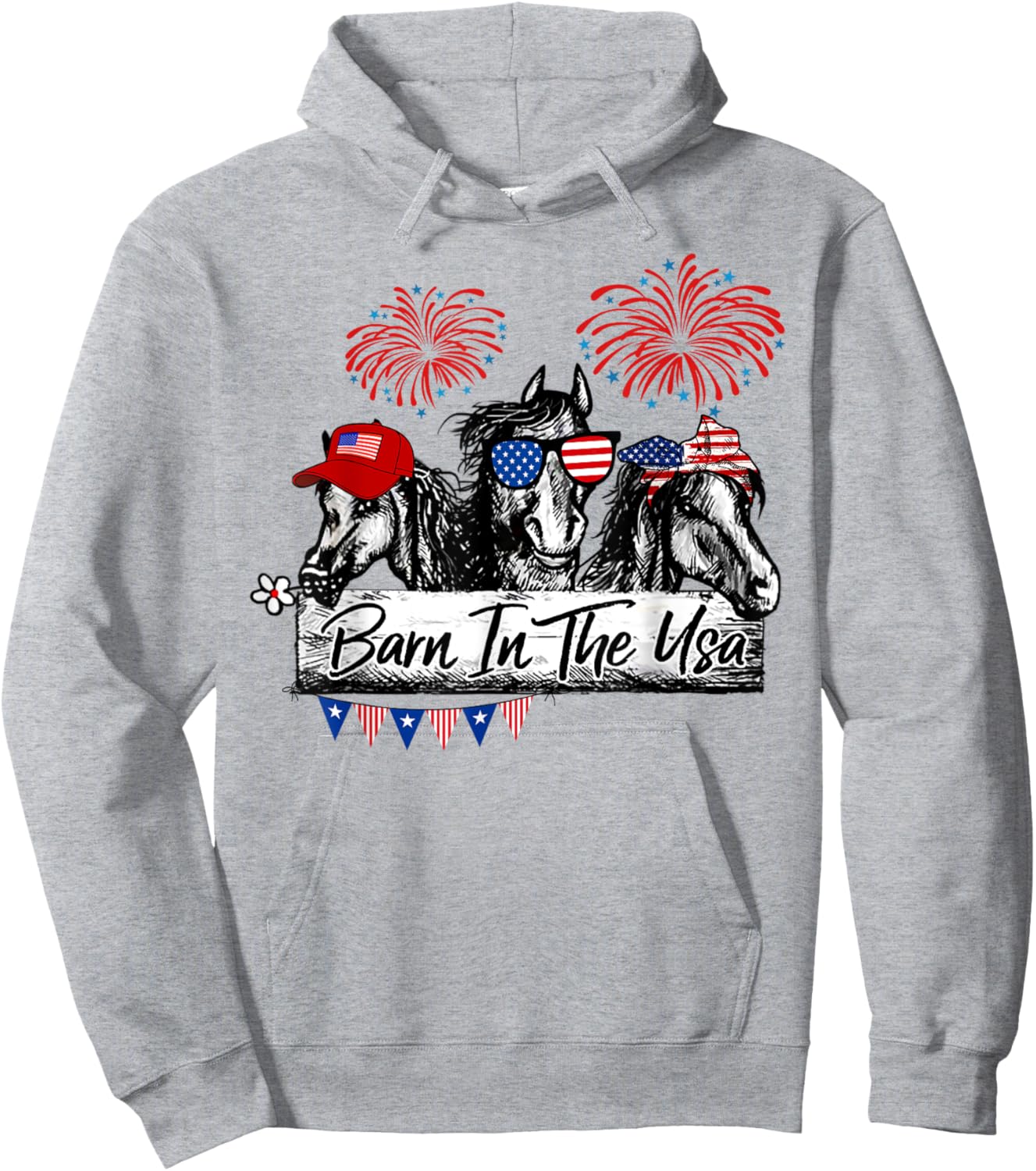Barn In The USA Horses Funny Horse 4th Of July Kids Men Hoodie - Hoodie | Ash