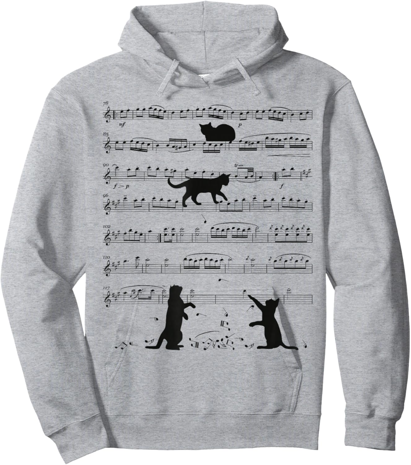 Music Cat Lover Funny Musician Notes Kitten Playing Music Hoodie - Hoodie | Ash