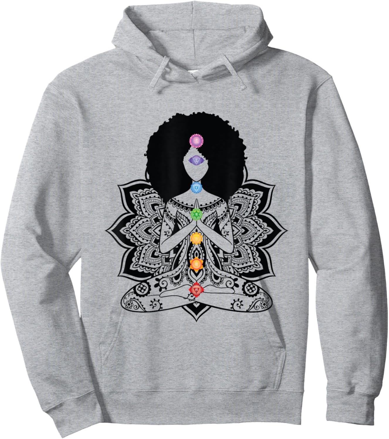 Afro Black Girl Yoga Zen Mandala Seven Chakra Meditation Hoodie - Hoodie | Ash