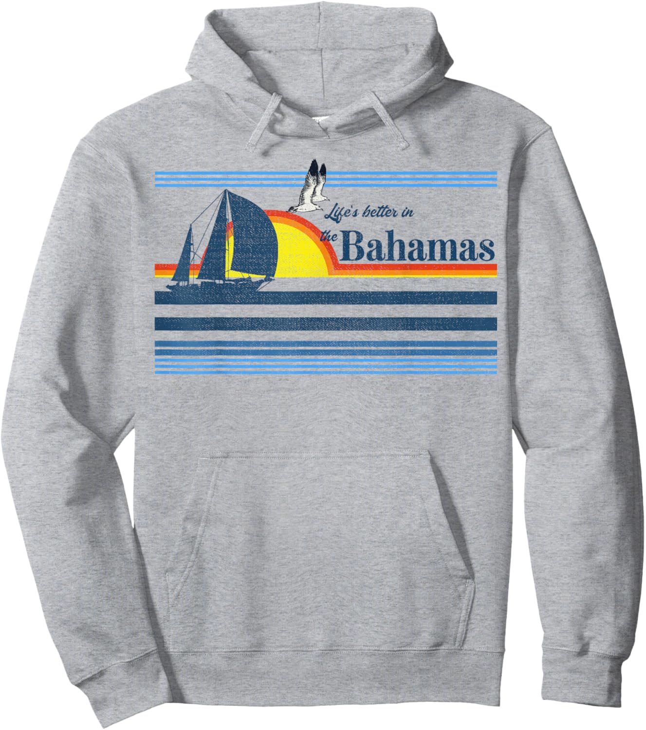 The Bahamas Beach Retro 70s 80s 90s Sailing Boat Sunset Surf Women Kids Hoodie - Hoodie | Ash