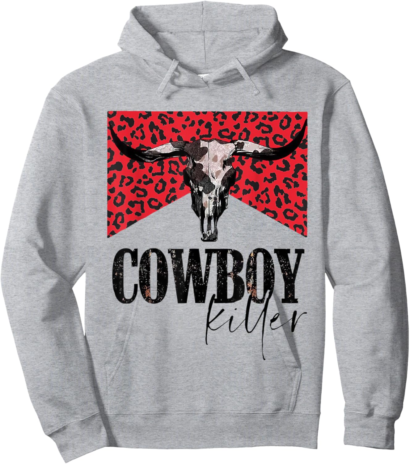 Western Cowgirl Leopard Punchy Cowboy Killers Bull Horn Hoodie - Hoodie | Ash