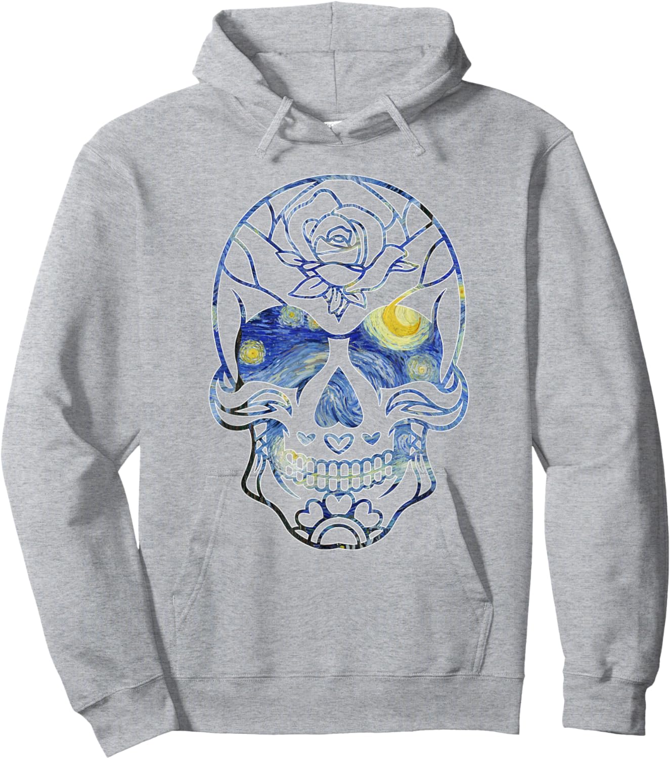 Van Gogh Starry Night Sugar Skull Day of the Dead Art Hoodie - Hoodie | Ash
