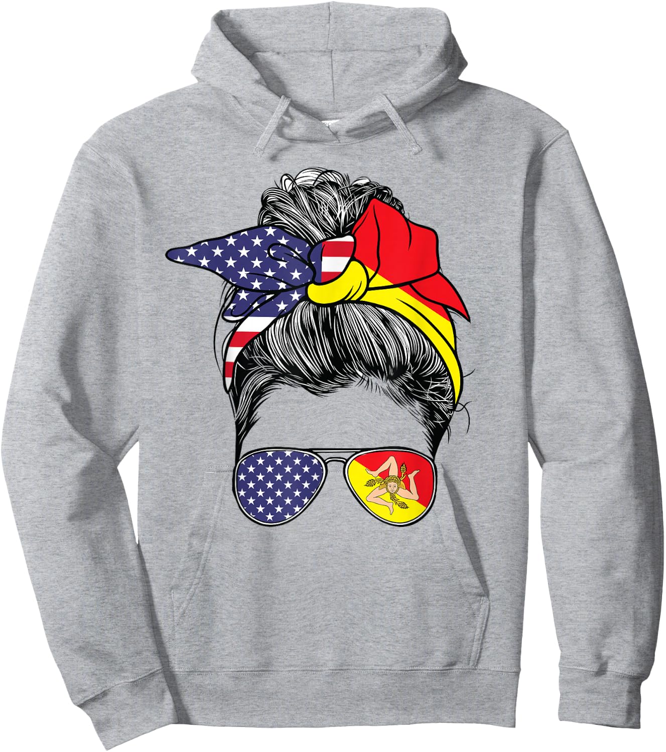 Sicilian Women Girl USA Heritage American Sicily Flag Hoodie - Hoodie | Ash