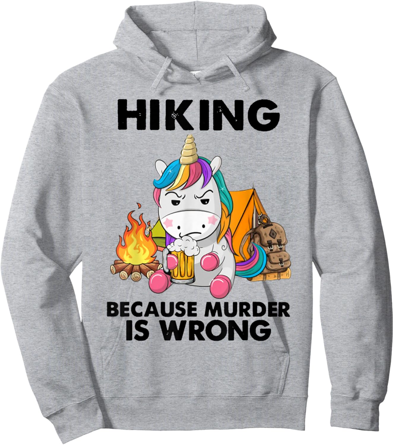 Hiking Because Murder Is Wrong Unicorn Hiking Hoodie - Hoodie | Ash