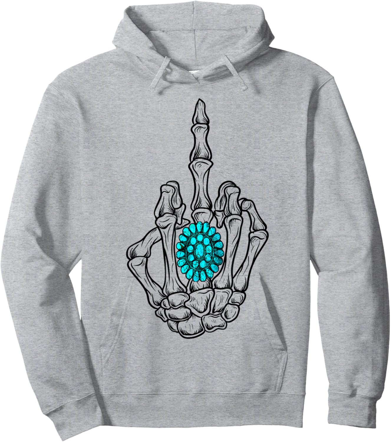 Turquoise Ring Skeleton Hand Western Cowboy Cowgirl Hoodie - Hoodie | Ash